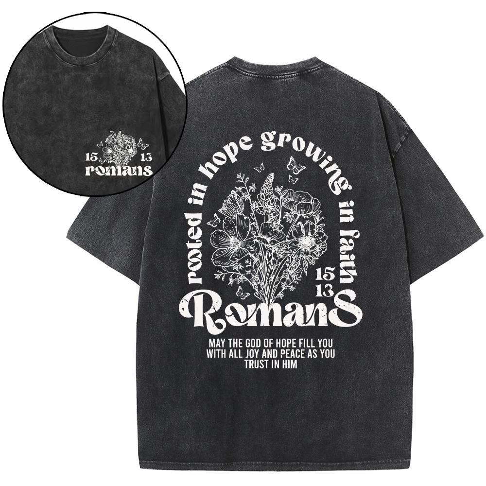 Rooted In Hope Growing In Faith Christian Washed T-Shirt