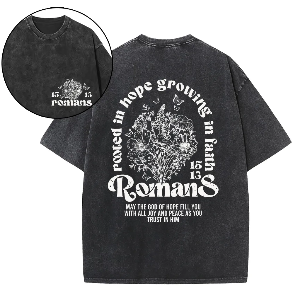 Rooted In Hope Growing In Faith Christian Washed T-Shirt