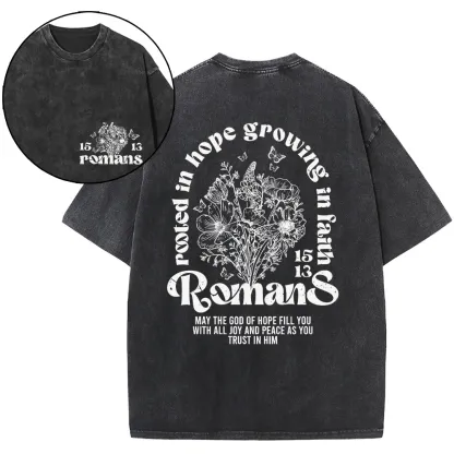 Rooted In Hope Growing In Faith Christian Washed T-Shirt