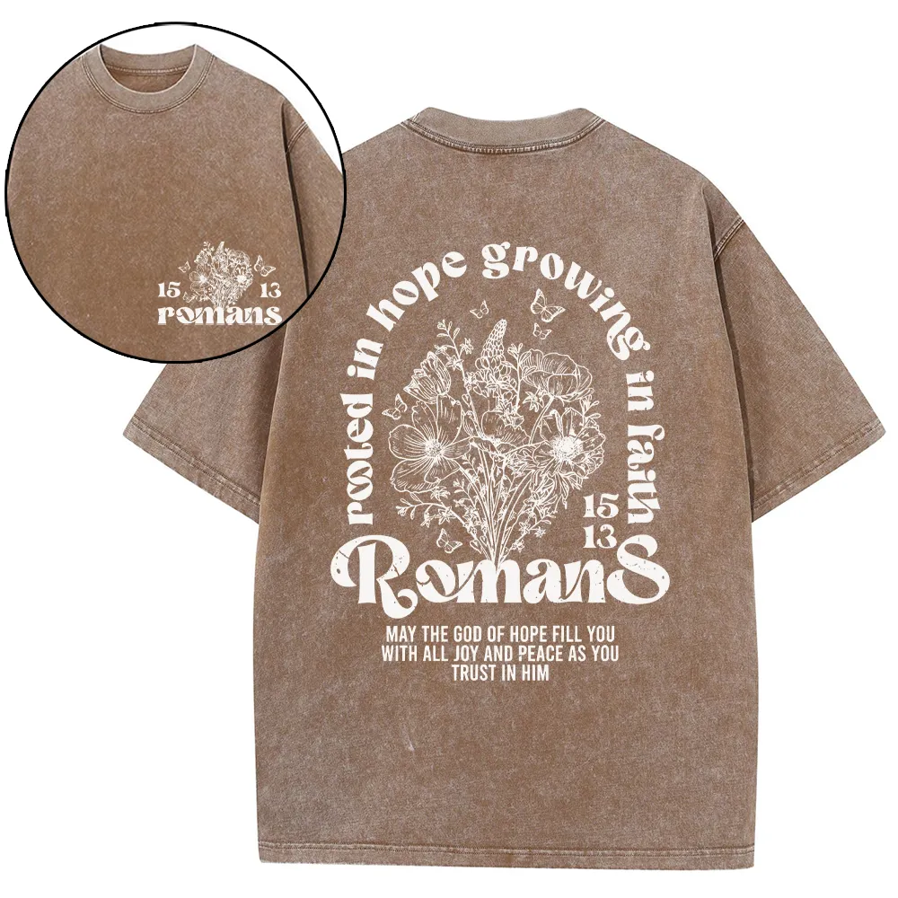Rooted In Hope Growing In Faith Christian Washed T-Shirt