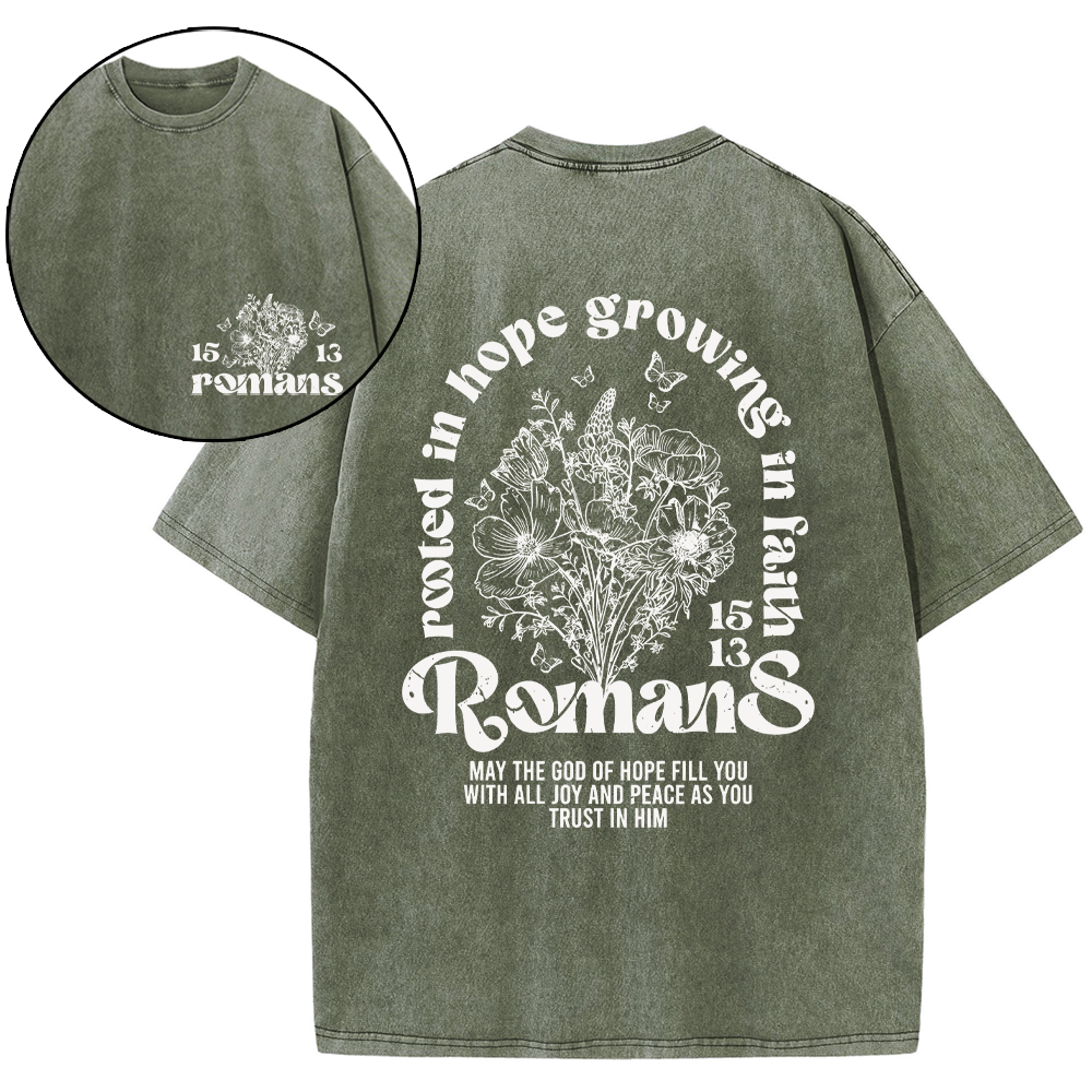 Rooted In Hope Growing In Faith Christian Washed T-Shirt