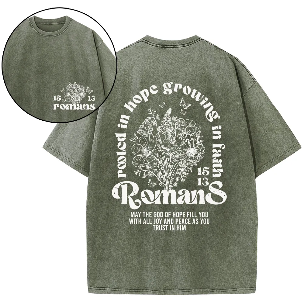 Rooted In Hope Growing In Faith Christian Washed T-Shirt