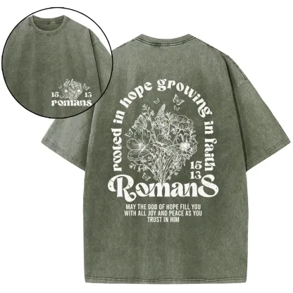Rooted In Hope Growing In Faith Christian Washed T-Shirt