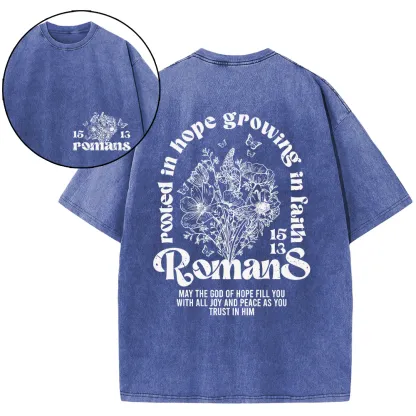 Rooted In Hope Growing In Faith Christian Washed T-Shirt