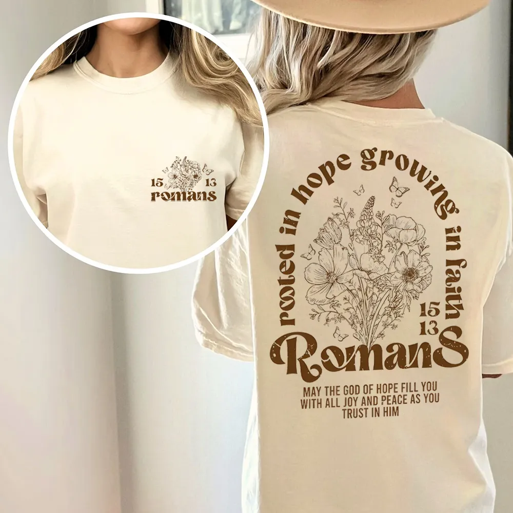 Rooted In Hope Growing In Faith Christian Washed T-Shirt