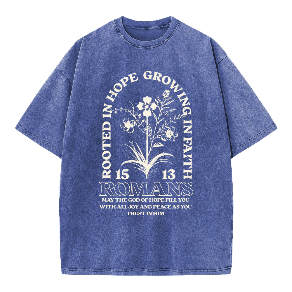 Rooted In Hope Growing In Faith Christian Washed T-Shirt