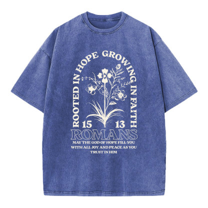 Rooted In Hope Growing In Faith Christian Washed T-Shirt