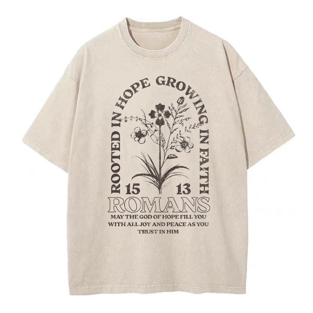 Rooted In Hope Growing In Faith Christian Washed T-Shirt
