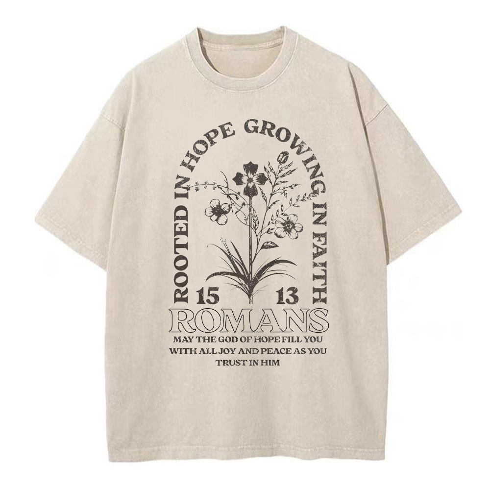 Rooted In Hope Growing In Faith Christian Washed T-Shirt