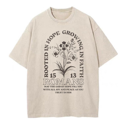 Rooted In Hope Growing In Faith Christian Washed T-Shirt