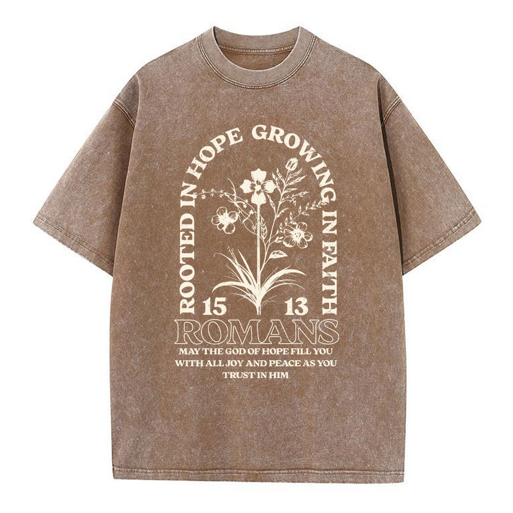 Rooted In Hope Growing In Faith Christian Washed T-Shirt