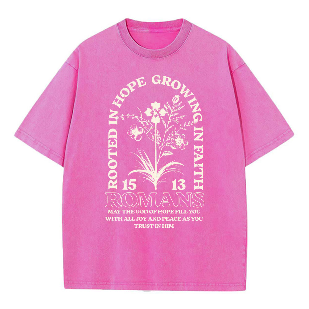 Rooted In Hope Growing In Faith Christian Washed T-Shirt