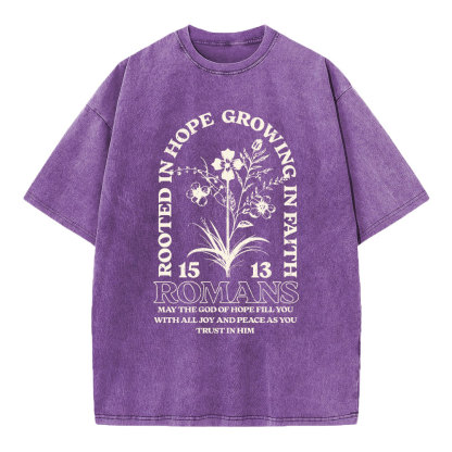 Rooted In Hope Growing In Faith Christian Washed T-Shirt