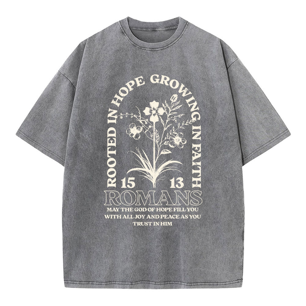 Rooted In Hope Growing In Faith Christian Washed T-Shirt