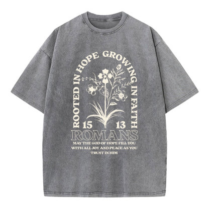 Rooted In Hope Growing In Faith Christian Washed T-Shirt