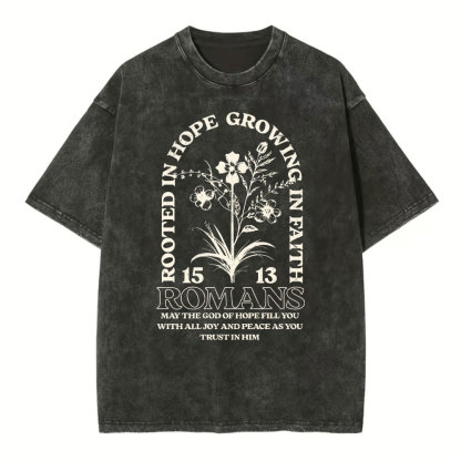Rooted In Hope Growing In Faith Christian Washed T-Shirt