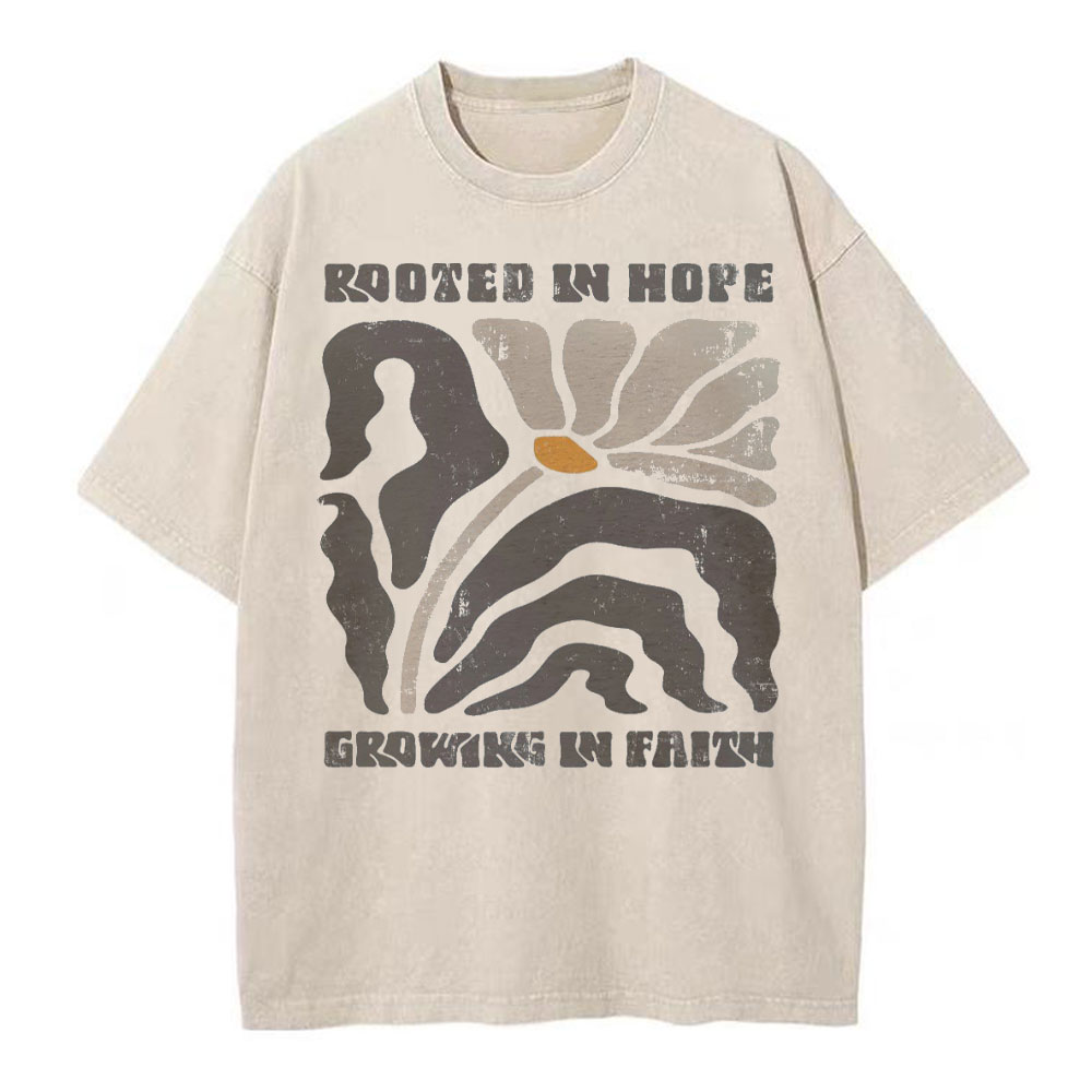 Rooted In Hope Growing In Faith Christian Washed T-Shirt