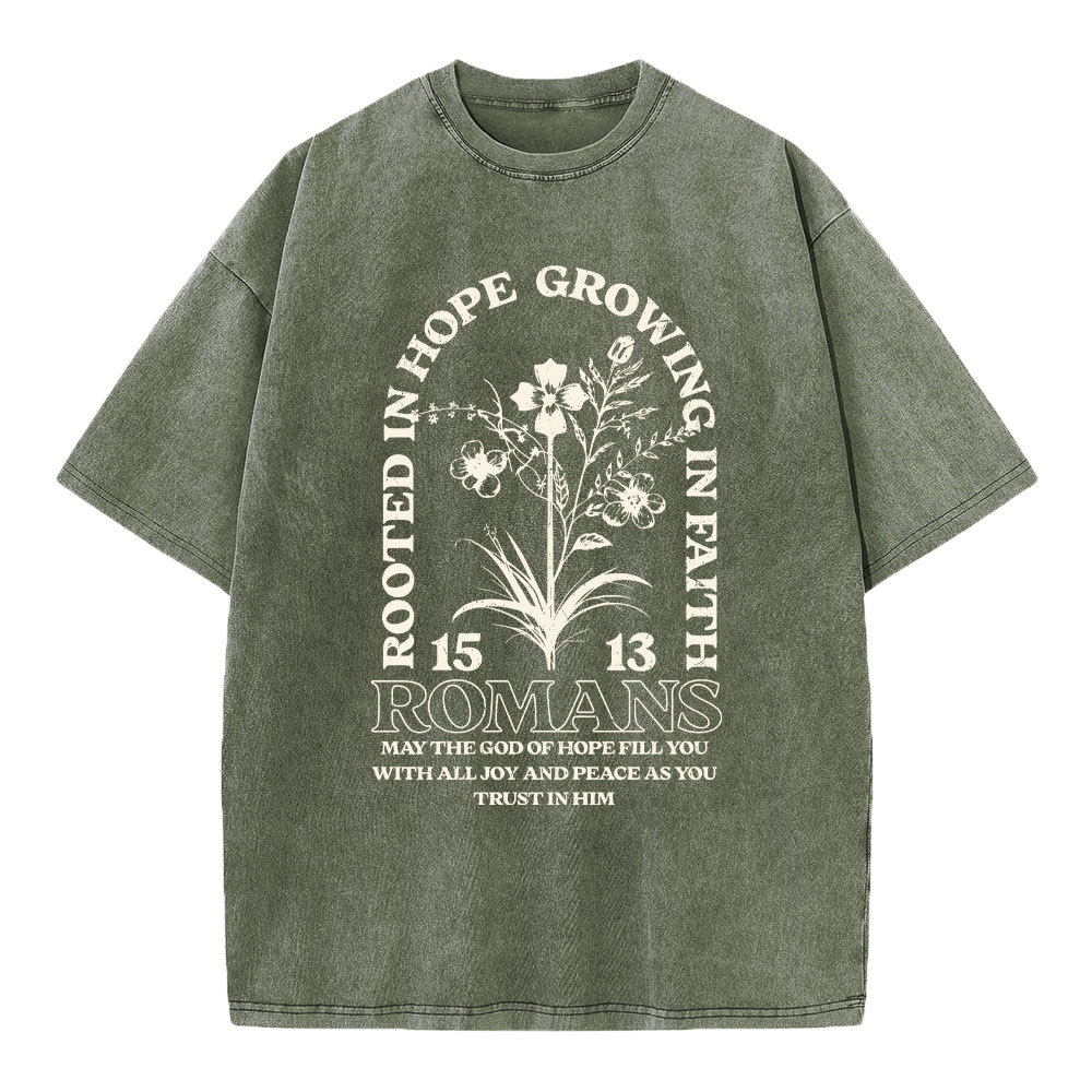 Rooted In Hope Growing In Faith Christian Washed T-Shirt