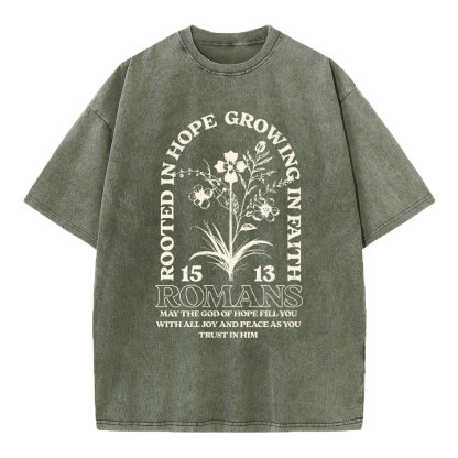 Rooted In Hope Growing In Faith Christian Washed T-Shirt