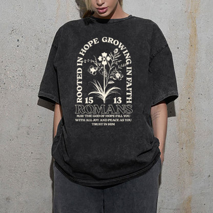 Rooted In Hope Growing In Faith Christian Washed T-Shirt