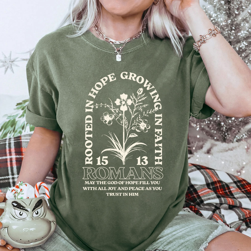 Rooted In Hope Growing In Faith Christian Washed T-Shirt