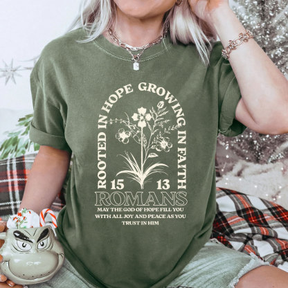 Rooted In Hope Growing In Faith Christian Washed T-Shirt