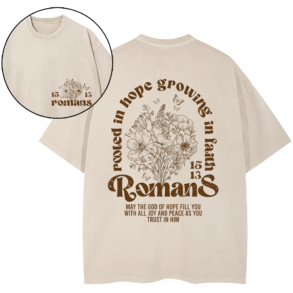 Rooted In Hope Growing In Faith Christian Washed T-Shirt