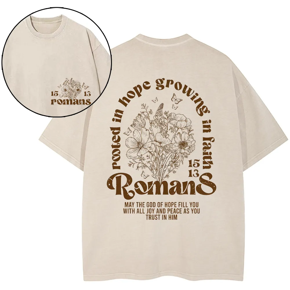 Rooted In Hope Growing In Faith Christian Washed T-Shirt