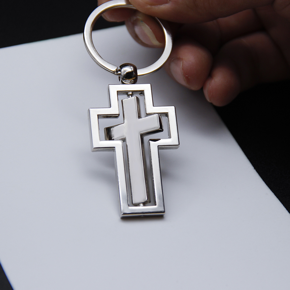 Rotatable Cross Metal Keychain