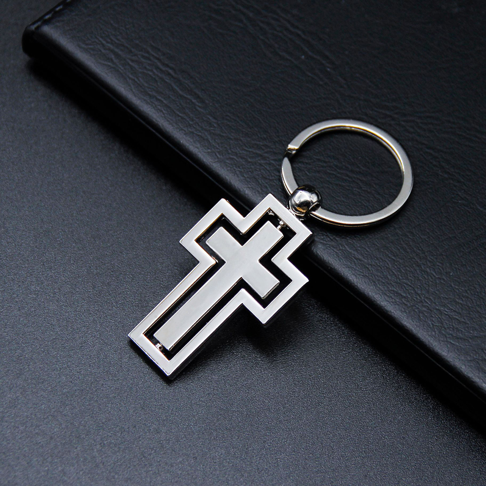 Rotatable Cross Metal Keychain