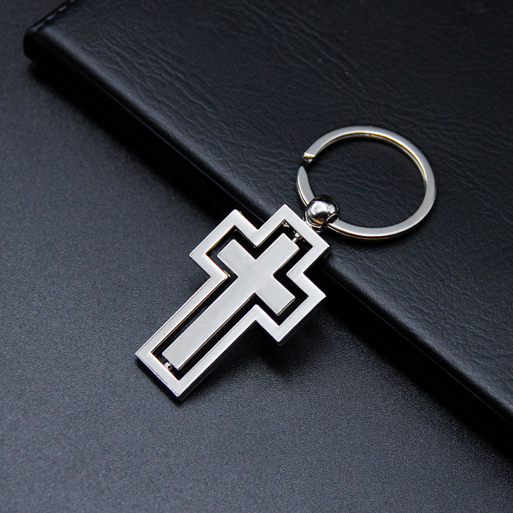 Rotatable Cross Metal Keychain