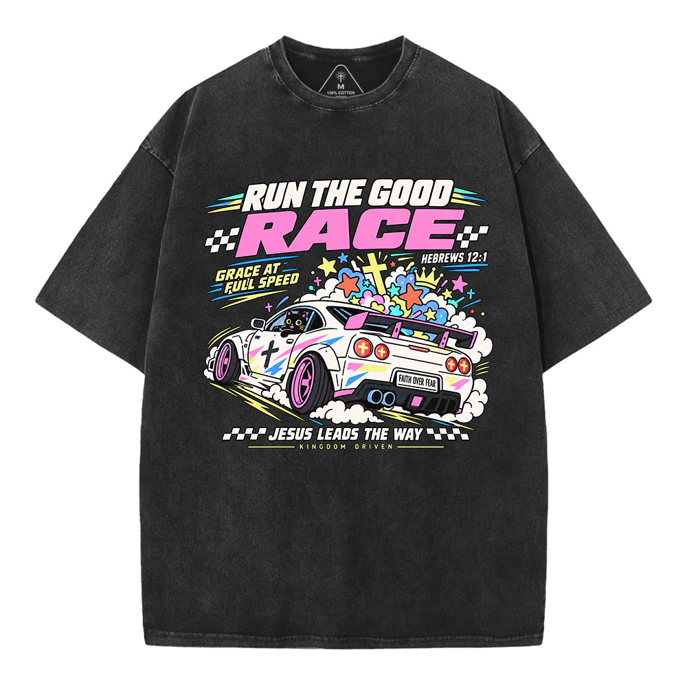 Run The Good Race Christian Washed T-Shirt