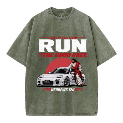 Run The Good Race Jesus Christian Washed T-Shirt
