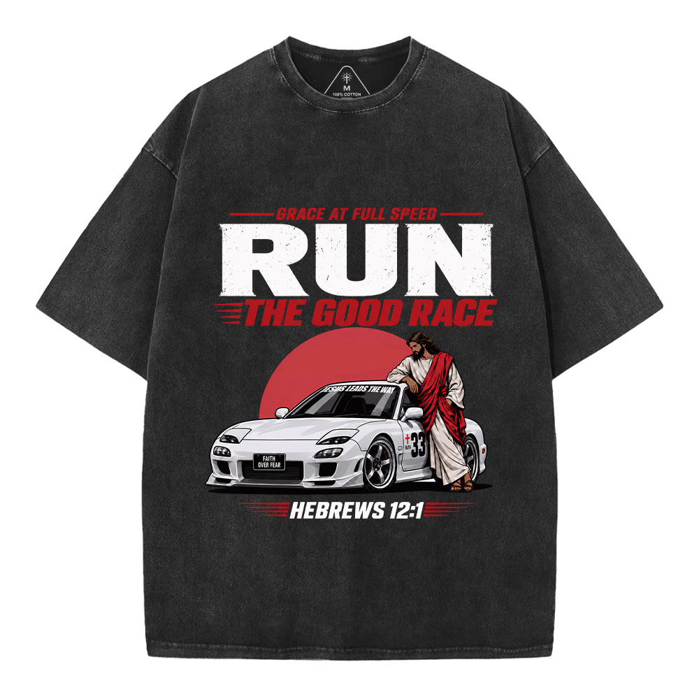 Run The Good Race Jesus Christian Washed T-Shirt