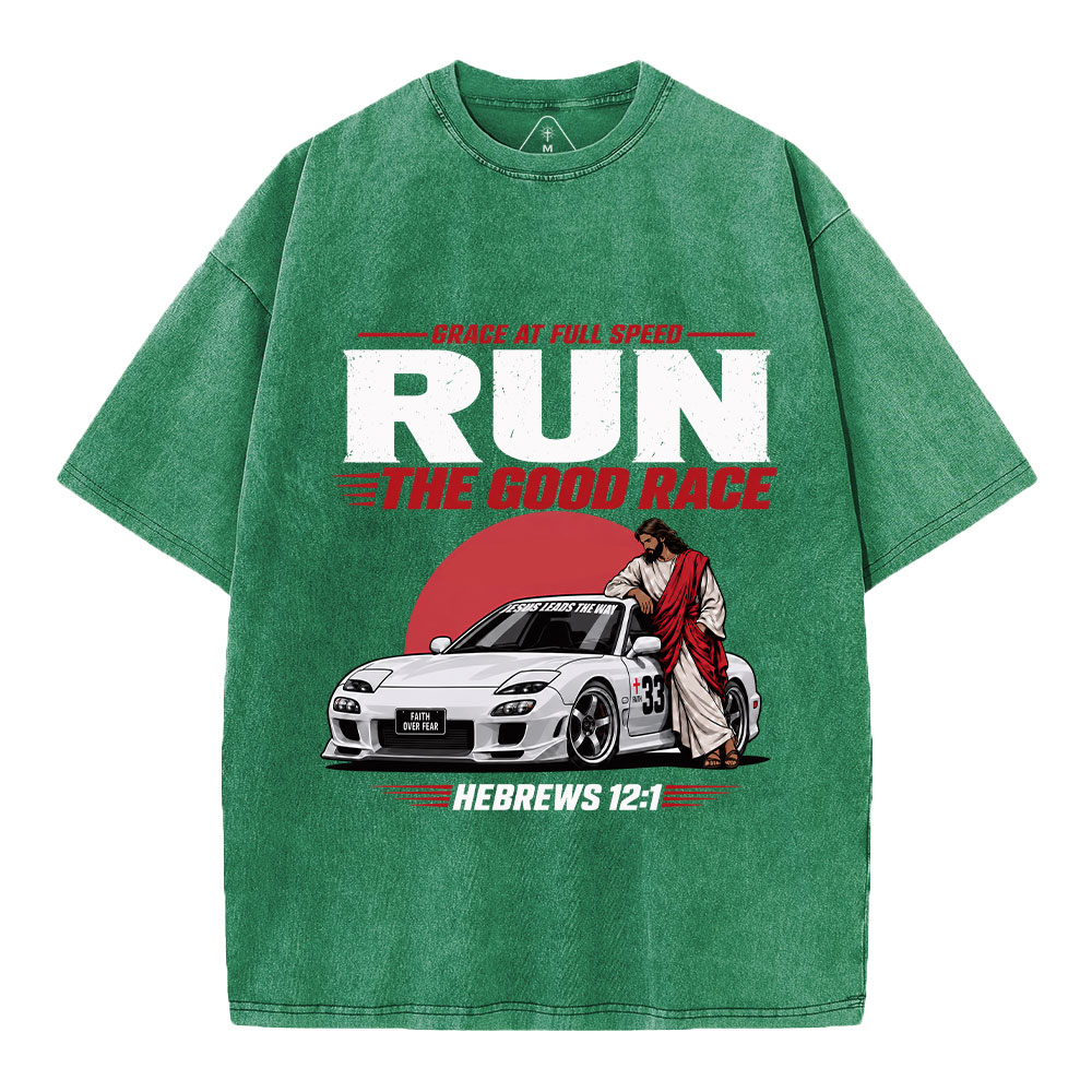 Run The Good Race Jesus Christian Washed T-Shirt
