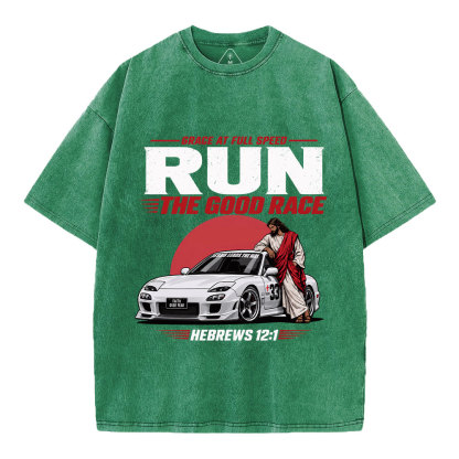Run The Good Race Jesus Christian Washed T-Shirt
