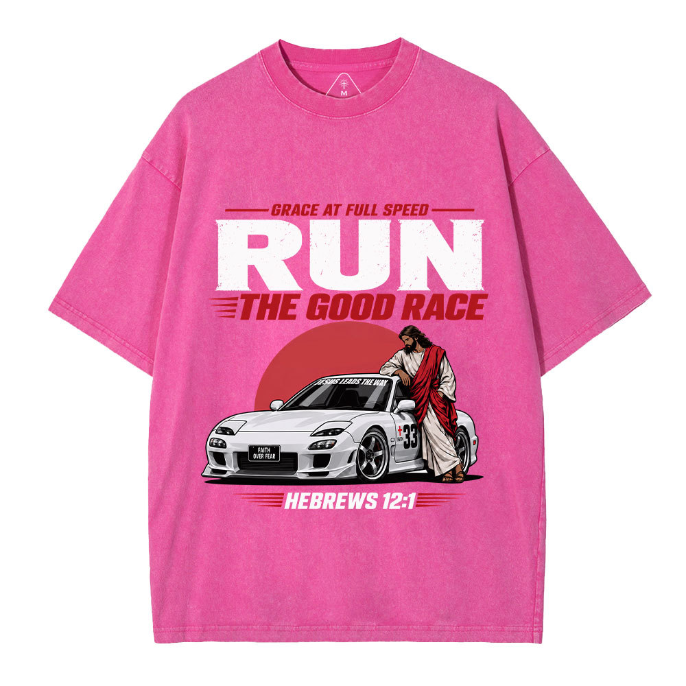 Run The Good Race Jesus Christian Washed T-Shirt