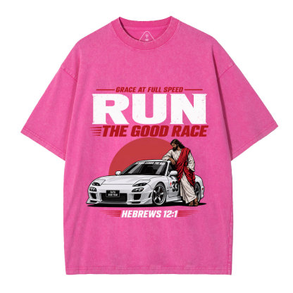 Run The Good Race Jesus Christian Washed T-Shirt