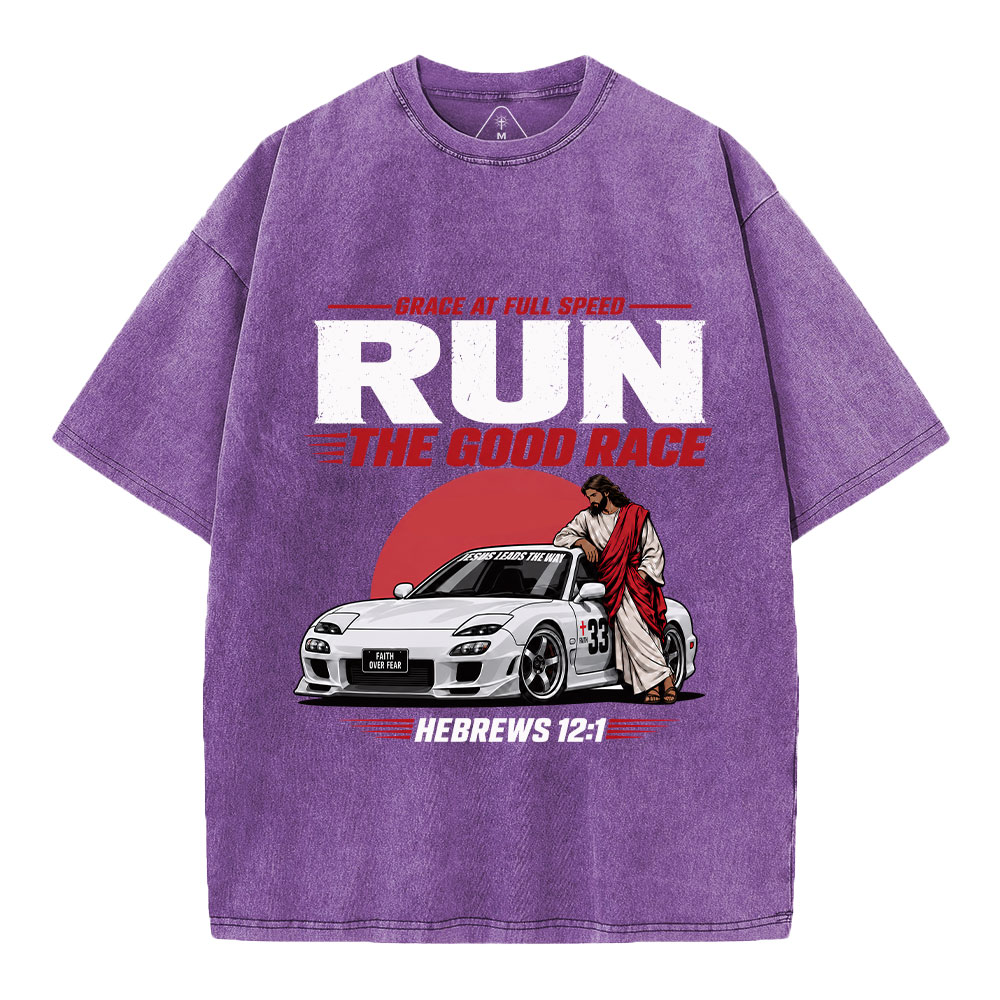 Run The Good Race Jesus Christian Washed T-Shirt