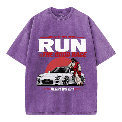 Run The Good Race Jesus Christian Washed T-Shirt