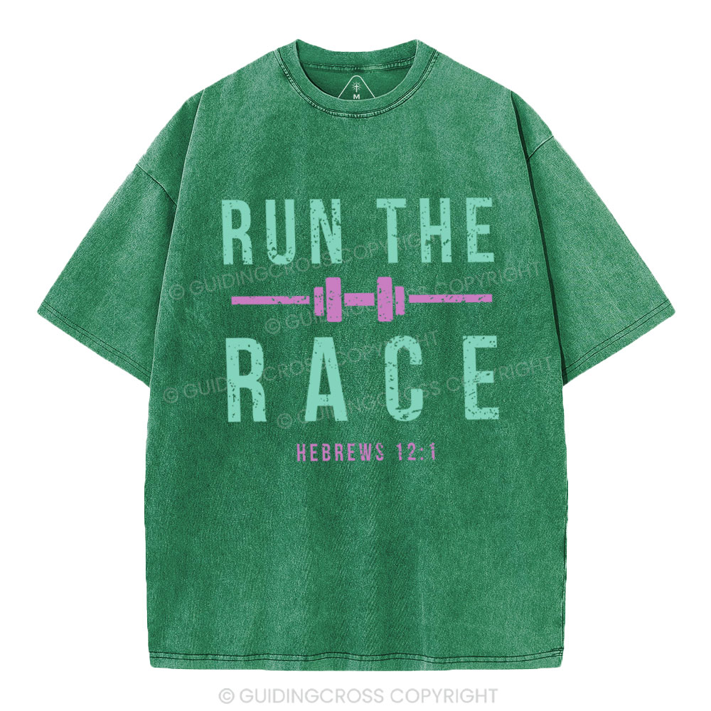 Run The Race Christian Washed T-Shirt