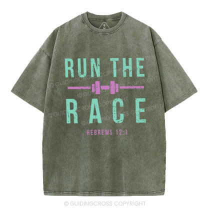 Run The Race Christian Washed T-Shirt