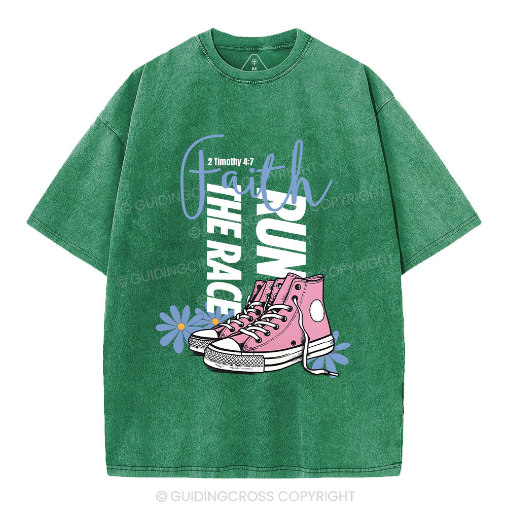 Run The Race With Faith Christian Washed T-Shirt