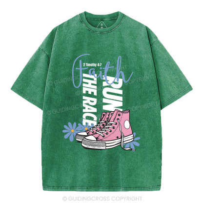 Run The Race With Faith Christian Washed T-Shirt