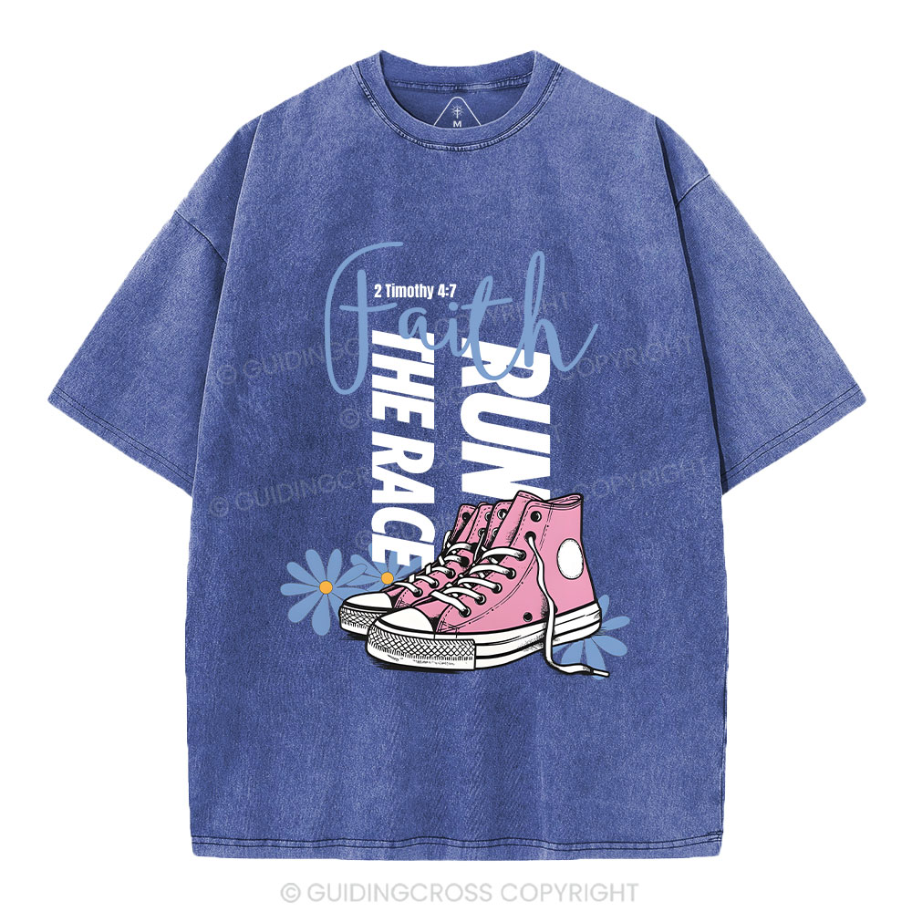 Run The Race With Faith Christian Washed T-Shirt