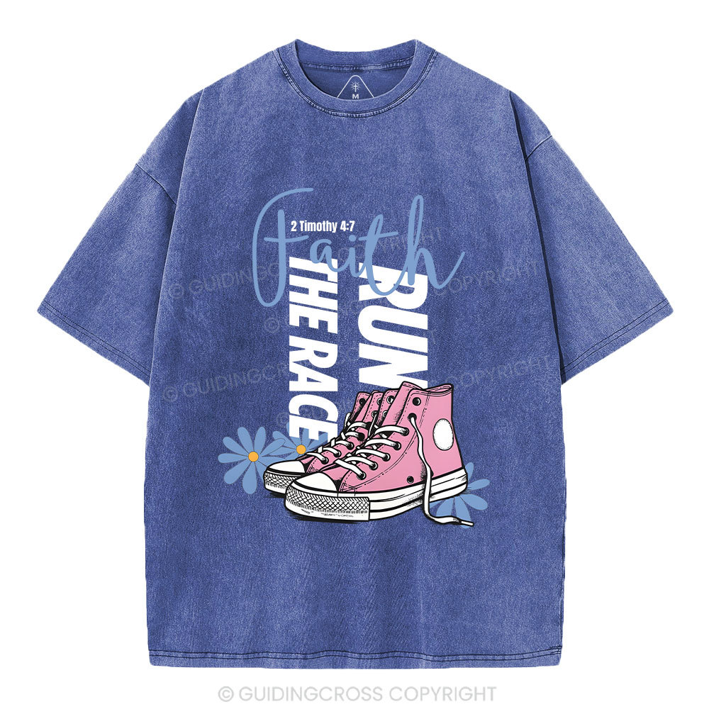Run The Race With Faith Christian Washed T-Shirt