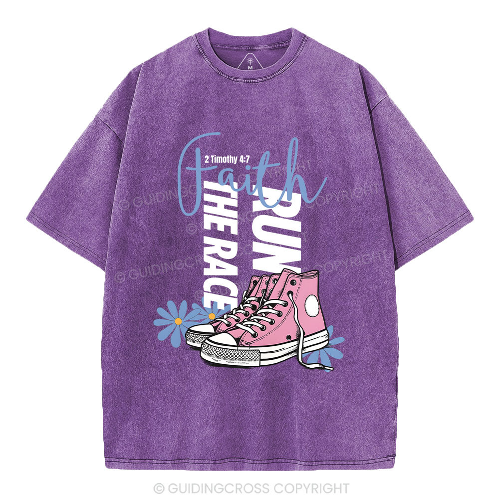 Run The Race With Faith Christian Washed T-Shirt