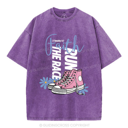 Run The Race With Faith Christian Washed T-Shirt