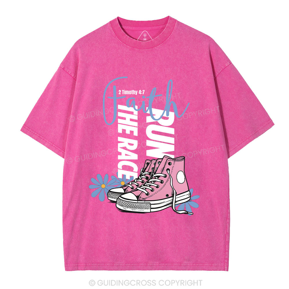 Run The Race With Faith Christian Washed T-Shirt