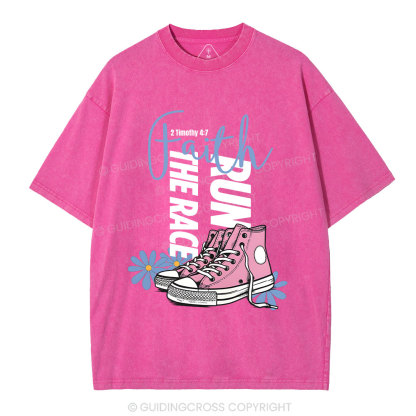 Run The Race With Faith Christian Washed T-Shirt